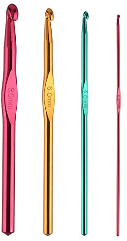 4 Stück Häkelnadel Set Crochet Hooks Stricknadeln aus bunt Aluminium 4 Größen 2mm,4mm,6mm,8mm Stricken Werkzeuge Zubehör