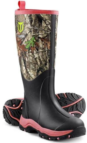 TIDEWE Hunting Boot for Women, Insulated Waterproof Sturdy Women's Hunting Boot, 6mm Neoprene and Rubber Outdoor Boot Next Camo G2（Pink Size 7）