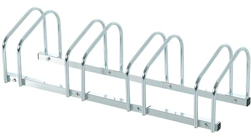 HOMCOM Râtelier 4 Vélos Pneu 65 mm VTT Enfants BMX 110 x 33 x 27 cm Argent | Range-Vélos, Support de Rangement, Sol ou Mural, Acier