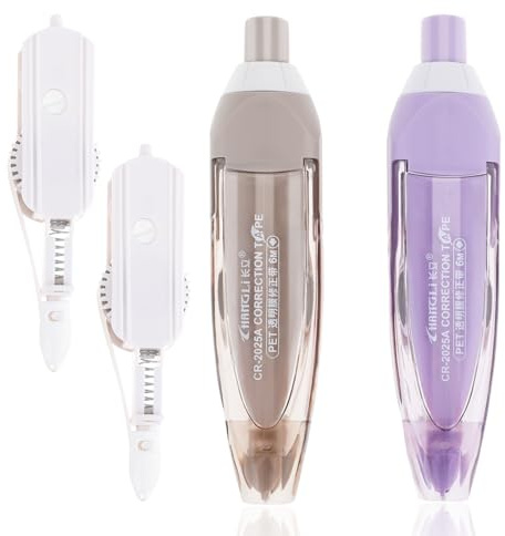 Amabro 2Pcs Correction Tape, Whiteout Pen Set with Retractable White Out Tape Refills Instant Correction Tape Refillable Tape Roller for Office Home School Stationery Supplies(Gray, Purple)