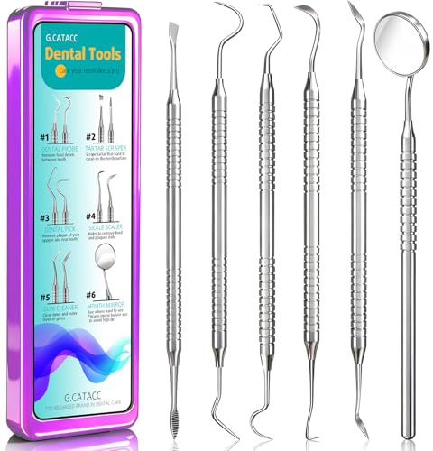 CATACC PRO Dental Tools, Dental Pick for Teeth Cleaning, Stainless Steel Hygiene Kit with Tooth Scraper Plaque Tartar Remover - with Case