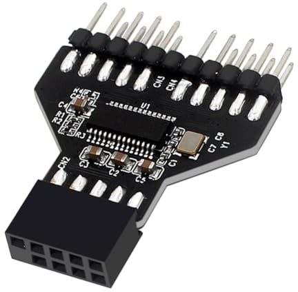 LYEAA Motherboard USB2.0 9Pin Header Splitter 1 To 2 Extension Cable Adapter USB2.0 9 Pin To USB3.0 19Pin USB 2.0 Connector Front Panel Plug-in Connector for RGB Lamp Fan