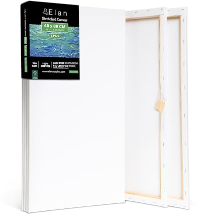Elan spända målardukar 40x80 cm, 6-pack konstnärsdukar för målning 280 g/m² | Trippelgrundad målarduk, syrafri, tilverkad av 100% naturlig bomullsfiber, för akryl- och gouachemålning