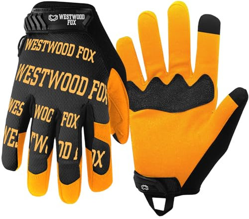 WESTWOOD FOX Arbeitshandschuhe Utility Sicherheitshandschuhe Rutschfeste Mechanikerhandschuhe Fester Grip Touchscreen Herren Frauen Leichte Arbeitshandschuhe Bauarbeiter (Gelb, L)