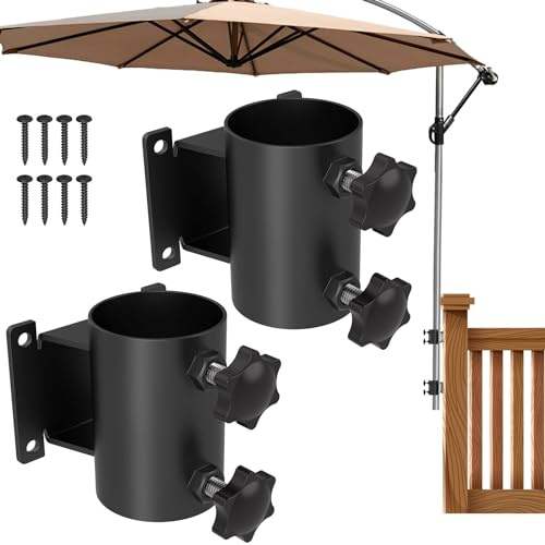 Fixirons Deckschirmhalter aus Edelstahl, Terrassenschirmhalter, Schirmklemme für Terrassengeländer, strapazierfähige Außenschirmklemme, Schwarz