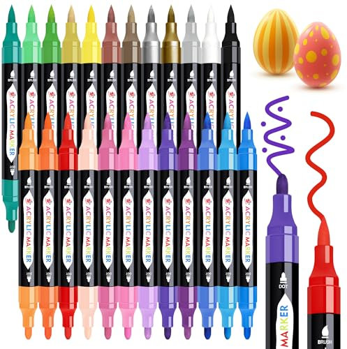 TBC The Best Crafts 24 Colors Dual Tip Acrylic Paint Markers,Waterproof, Non-Toxic, odorless, Suitable for Paper, Pottery, Stones, Backpacks, Glass, Eggs, Fabrics, Plastics, handicrafts