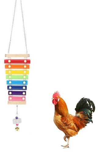 Bohue Wooden Chicken Xylophone Toy with Bell Suspensible Wood Musical Toy Chicken Coop Hanging Pecking Toy with 8 Metal Keys for Hens Chicks Birds