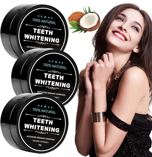 3Pcs Zahnweiss Aktivkohle Pulver Für Zähne - Teeth Whitening Mit Natürlichem Kokosnuss Aktivkohlepulver - Entfernung Von Zahnflecken Und Erfrischender Atem (90g)