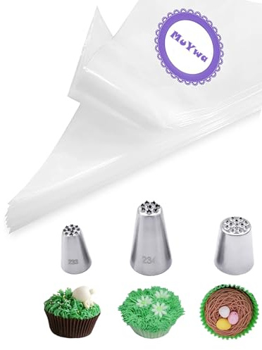 Gras-Spritztülle und Beutel, 3 Gras-Spritztüllen mit 20 Spritzbeuteln, Einweg-Spritzbeutel, 30,5 cm, für Kuchen und Kekse