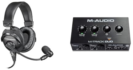 Audio-Technica BPHS1 Broadcast Series Broadcast Stereo Headset Black & M-Audio M-Track Duo – USB Audio Interface for Recording, Streaming and Podcasting with Dual XLR