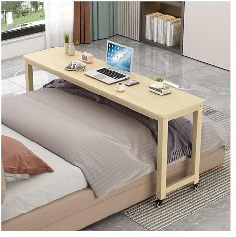 Mobiler Betttisch mit Rollen, höhenverstellbarer Laptoptisch aus Holz für Krankenhaus und Zuhause