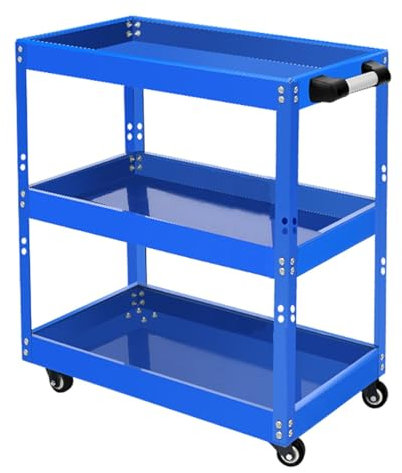 3-stufiger Werkzeugwagen Mit Rädern, Werkzeugregal-Transferwagen, Werkzeugaufbewahrungs-Organizer, Teilebox Mit Schraubendreherhalter, Werkzeug-Organizer-Servicewagen For Lager, Fabrik, Garage(Blue)