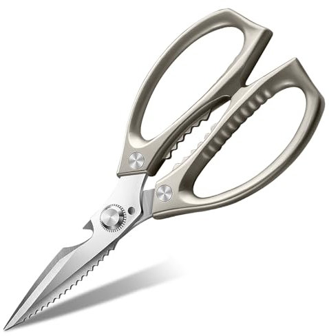 Tijeras de cocina, mangos plateados antideslizantes, tijeras para aves de acero inoxidable, cómodas y duraderas, fáciles de limpiar