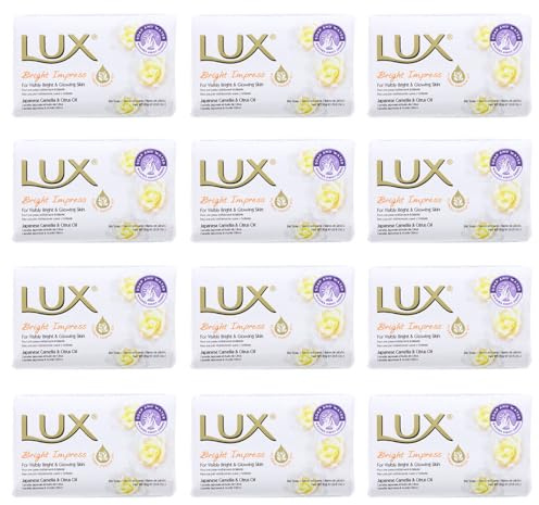 Lux Bright Impress - Jabón (12 unidades, aroma delicado de camelias japonesas y aceite de cítricos, 80 g)