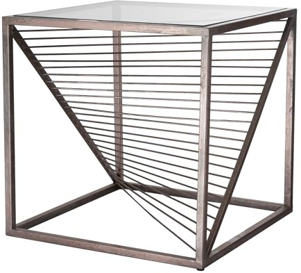 Baroni Home Quadratischer Kaffeetisch mit Glasplatte und Goldmetallstruktur, Eleganter Tisch für Wohnzimmer und Schlafzimmer, 45x45x45 cm