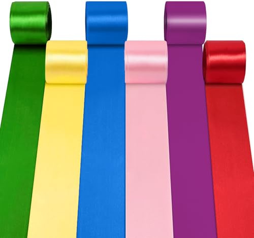 6 Rolls Satin Ribbon, 10m Wide Fabric Ribbons for Wedding DIY(6 Colors)