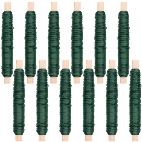 KEILEOHO 12 Stück Blumendraht Grün 0,7 mm x 35 m, Grüner Bindedraht Wickeldraht Basteldraht Zum Basteln für Garten, Floristik, DIY Handwerk