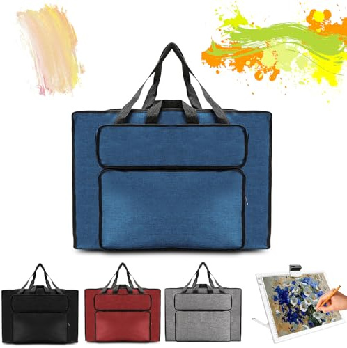 MeYuxg Bolsa de dibujo, carpeta de artista, bolso de mano, bolsa de plástico impermeable, para almacenamiento de suministros de arte, paquete de pintura para estudio y bocetos al aire libre, azul, A2,