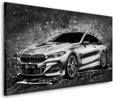 Kunstgestalten24 | BMW 8 Abstrakt SW Auto Leinwand-Bild | mit Echtholz-Keilrahmen | Leinwandbild Wandbild Gemälde Kunst Art | Hochwertige Kunstdrucke | XXL Bilder auf Leinwand
