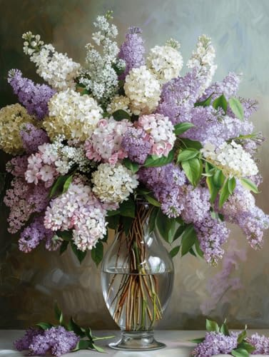 RKFLGEW 14CT Kit Petit Point Conjunto De Punto De Cruz De Ramo Lila De Fantasía Flores De Fantasía Kits De Bordado Kit De Bordado Artes Y Manualidades Para La Decoración Del Hogar 30x40cm
