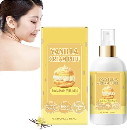 WJSXEQF Leche Corporal en Spray Vanilla Cream Puff, Perfume hidratante para el Cuerpo, Spray con Fragancia para el Cuerpo y el Cabello de Larga duración, hidratación Profunda para reafirmar la Piel