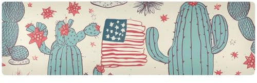 ZRWLUCKY Sottopentola in tessuto a forma di cactus con bandiera americana, per piatti caldi, resistenti al calore e impermeabili, runner da tavola per piatti caldi, 90 x 30 cm