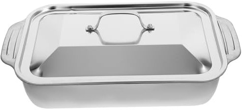 BEBEMOKO Plat à Rôtir Acier Inoxydable Rectangulaire Avec Couvercle Plateau Service Polyvalent Pour Fruits De Mer Cuisson Et Présentation à Domicile Ou Restauration