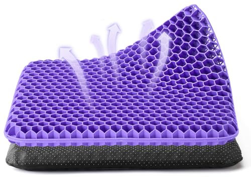 Dyserbuy Honeycomb Cushion, Orthopaedic Gel Seat Cushion for Pressure Relief, Memory Foam Cushions for Office Chairs, Car, and Wheelchair, Coccyx Support, Non-Slip (Purple)