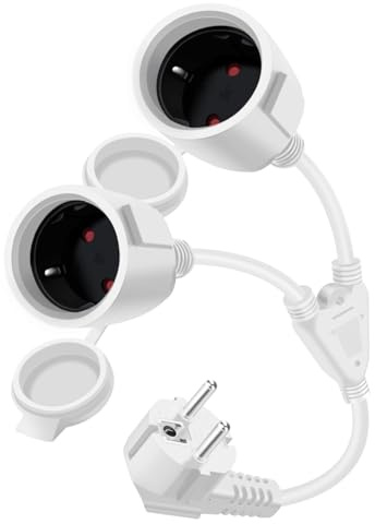 HuaLiSiJi Schuko Verlängerungskabel Kurz Schuko Doppelstecker Kabel 16A 250V Verlängerungskabel 2 auf 1 Kurz Schutzkontakt Verlängerungskabel 2fach, für Haushaltsgeräte, Büro (Weiß 35 cm)