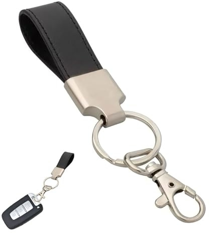 Porte-clés en Cuir de Haute Qualité en Cuir Véritable et Métal, Porte-clés pour Homme et Femme, pour Voiture, Moto, Vélo et Maison (Noir)