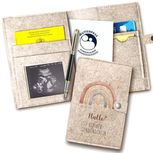 Mutterpasshülle aus Filz für Deutschen Mutterpass, Mutterpass-Schutzhülle zur Aufbewahrung von Impfpass usw,Süßes Geschenk für Schwangerinen und Zukunftige Mütter Sonne (Grau Österreich)