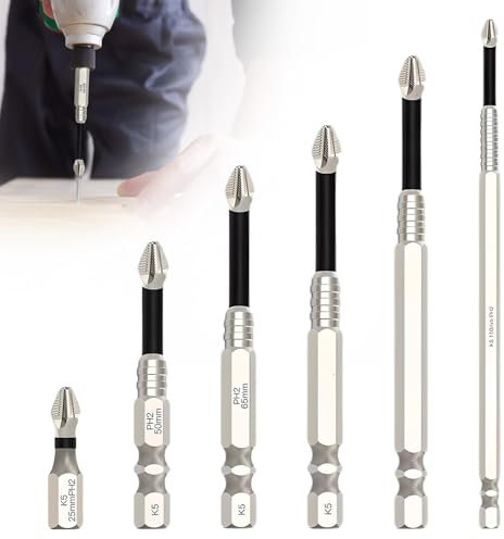 Hex Head Screwdriver Kit, 9pcs Magnetic Anti Slip S2 Steel Bits Set, 1/4 inch Hex Shank, Precision PH2 Drill Bit Set, Compatible with Electric Drill and Driver Tools (9)