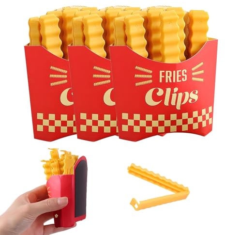 Lot de 36 clips de fermeture en forme de frites - Clips amusants pour sacs avec boîte magnétique pour toujours à portée de main - Clips de fermeture pour sachets alimentaires en plastique (A)
