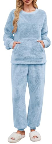 UMIPUBO Pigiama Donna Invernale Felpato Pigiami in Pile Caldo Set Due Pezzi Tuta Termico Invernali Completo da Casa Top a Maniche Lunghe e Pantaloni Lounge Morbido Sleepwear con Tasche