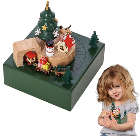 Vmiorzq Weihnachtsspieluhr aus Holz,Spieluhr Weihnachten | Magnetische Eisenbahn-Weihnachtsdisplays für Desktop-Kunsthandwerk aus Holz | Spieluhr mit beweglichem Zug, leicht, für den Innenbereich,