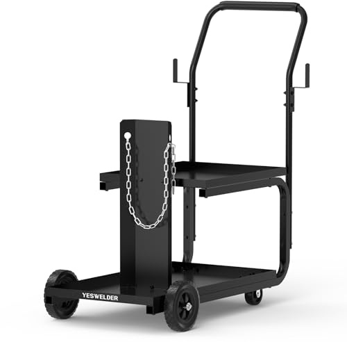 YESWELDER Low Profile Heavy Duty Welding Cart for MIG Welder TIG Welder and Plasma Cutter, Larger Running Gear with Cylinder Rack & Storage Safety Chains,360° Swivel Wheels Welding Trolley