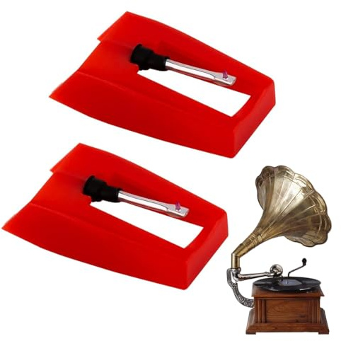 YUVKIN 2 Agujas de Repuesto para Tocadiscos con Punta de Rubí para Tocadiscos de Vinilo (Rojo)