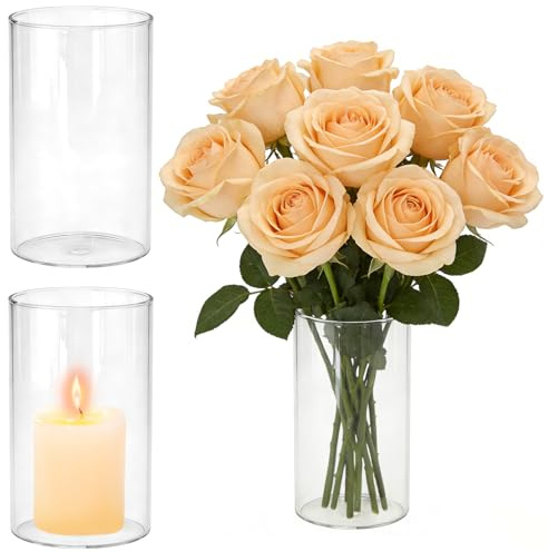 TSKDKIT 3 stycken glasvaser för bordsdekoration, 15 cm hög x 8,5 cm klara ljusglas blomvas cylinder glascylinder för ljus, blommor, värmeljusglas, musslor, pärlor, vardagsrum, dekoration