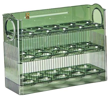 Homeponnew Automatic Flip Egg Storage Box for Refrigerator Side Door, Kitchen Egg Tray, Sturdy PET Material, Green Transparent, 26x10x20cm Green