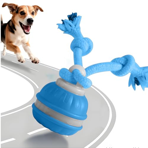 Supore Juguetes para Perros, Pelotas para Perros Interactivos, Juguetes Perro de Salto Automático, Inteligente Pelota Interactiva Perro con Cuerda para Pequeños y Medianos (Azul)