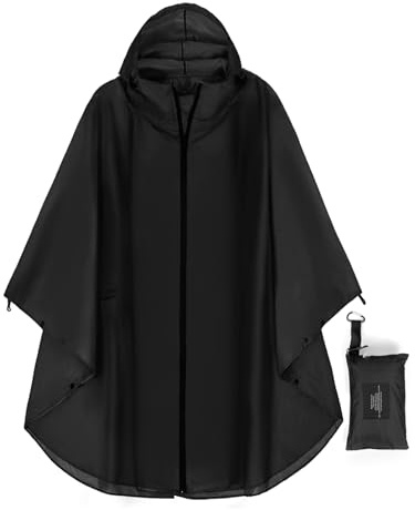 YEQUGOB Lightweight Hooded Rain Poncho for Adults Waterproof Raincoat Jacket with pocket for Women/Men,Portable Rainwear for Outdoor (Black)