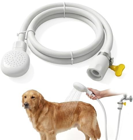 NiceNaiils White Pet Bath Shower Head, Pet Shower Head Sink Spray, Rubber Hose Portable Shampoo Sprayer, Single Tap Shower Attachment with Fit Clamp Included, 1.3 m