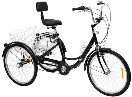 24 Inch Dreirad für Erwachsene, 3 Rad Fahrrad mit Einkaufskorb Outdoor Fahren Dreirad mit GeträNkehalter und Led Lichter Verstellbarer Sitz Eignet für Erwachsene Senioren und Frauen Höhenverstellbar