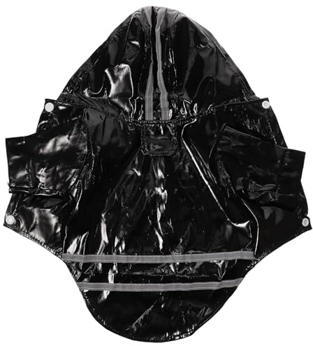 POPETPOP Stylische Hunderegenjacke aus Leichtem Pu Material mit Reflektierenden Streifen und Kapuze Wasserabweisend und Faltbar für Spaziergänge bei Regenwetter
