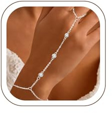 14K Gold Sterling Silver Plated Hand Chain Bracelet with Ring for Women | Dainty Waterproof Adjustable Finger Bracelet Stack Non Tarnish Cubic Zircon Bracelets Trendy Hand Jewellery for Women Gift