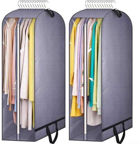 Bolsas largas para colgar ropa con panel lateral transparente, protectores de traje no tejidos transpirables, juego organizador de armario de gran capacidad, fundas de almacenamiento de ropa a prueba