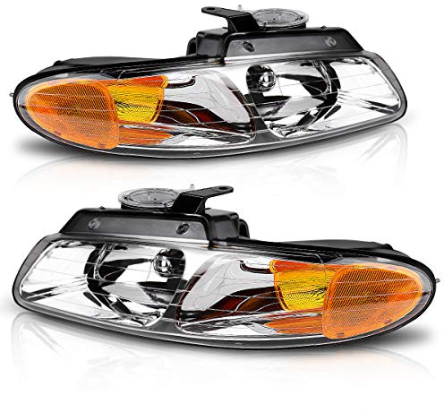 AUTOSAVER88 Headlight Assembly Compatible with 96-00 Dodge Caravan 96-00 Chrysler Town and Country 96-00 Plymouth Voyager Van Chrome Housing, (without Quad Lamps)