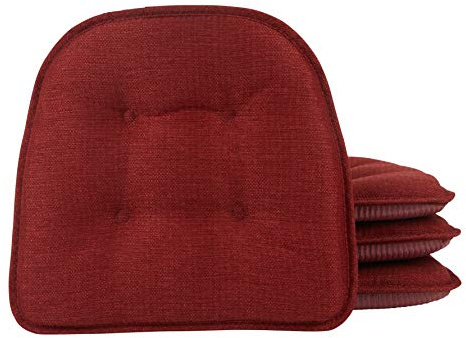 Klear Vu Omega Non-Slip Chair Cushions, Assembled in USA, U-Shaped Skid-Proof Seat Pads for Dining Room, Kitchen, Office, 15x16, Solid Flame Red, 4 Pack