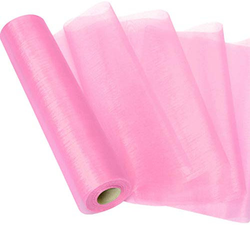 Nastro di Organza in Rotolo, Organza Decorativo Bobina, Rotolo di Stoffa di Tulle, Nastro Tulle per Matrimoni, Natale, Feste e Decorazioni (Rosa)