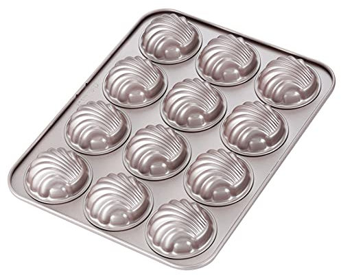 CHEFMADE Madeleine Mold Cake Pan, 12-Cavity Non-Stick Spherical Shell Madeline Bakeware for Oven Baking (Champagne Gold)